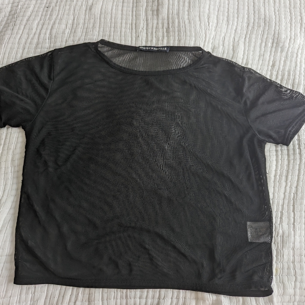 Brandy Melville J Galt Mesh Sheer Festival Crop Top T Shirt